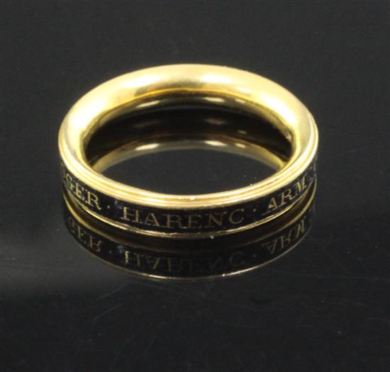 An early George III gild and black enamel mourning band